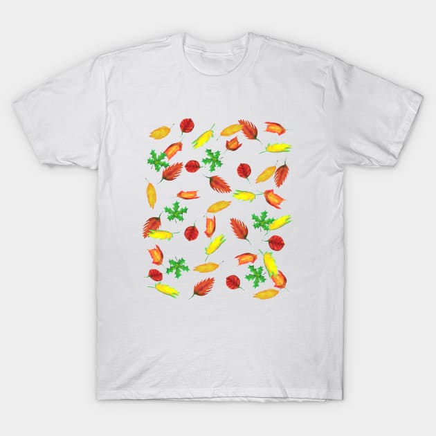 Loose Fall Leaves (White Background) T-Shirt by Art By LM Designs 